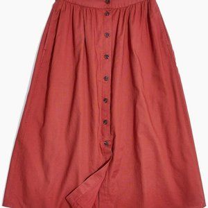 Madewell Palisade Button-Front Midi Skirt, rusty torch